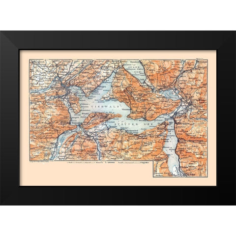 Central Switzerland - Baedeker 1921 Black Modern Wood Framed Art Print by Baedeker