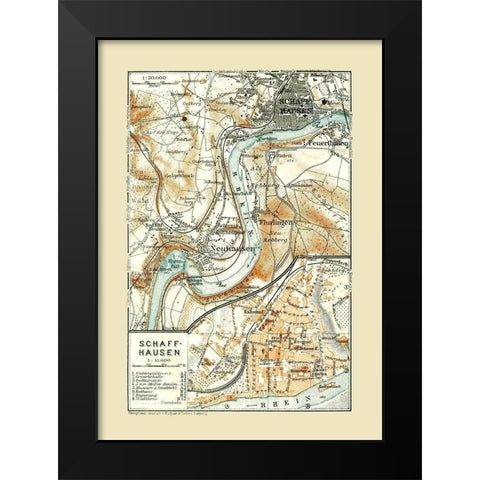 Schaffhausen Switzerland - Baedeker 1921 Black Modern Wood Framed Art Print by Baedeker