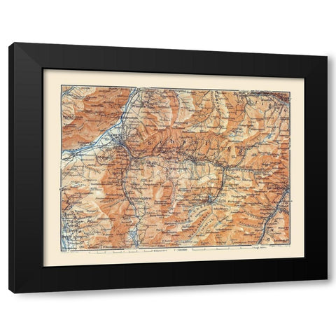 Schanfigg Region Switzerland - Baedeker 1921 Black Modern Wood Framed Art Print with Double Matting by Baedeker