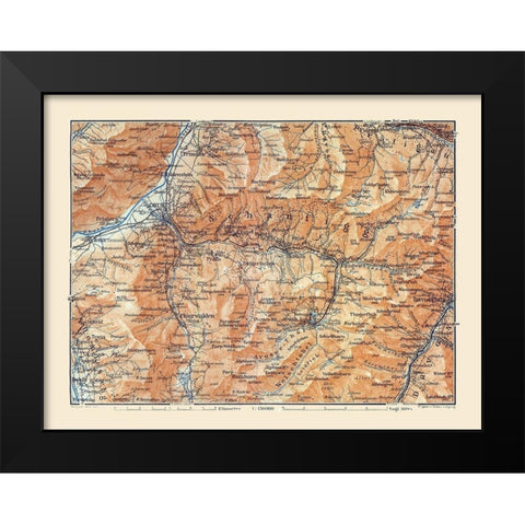 Schanfigg Region Switzerland - Baedeker 1921 Black Modern Wood Framed Art Print by Baedeker