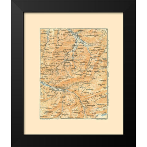 Muotathal Region Switzerland - Baedeker 1921 Black Modern Wood Framed Art Print by Baedeker