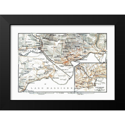 Locarno Region Switzerland - Baedeker 1921 Black Modern Wood Framed Art Print by Baedeker