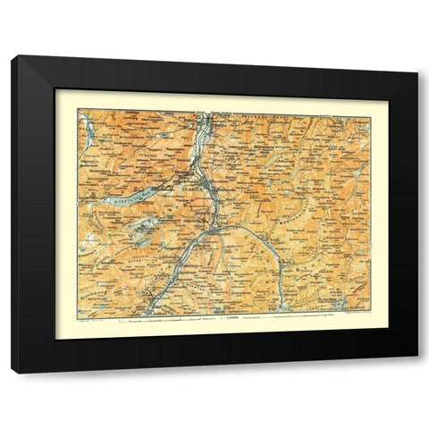 Glarus Region Switzerland - Baedeker 1921 Black Modern Wood Framed Art Print with Double Matting by Baedeker