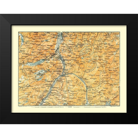 Glarus Region Switzerland - Baedeker 1921 Black Modern Wood Framed Art Print by Baedeker