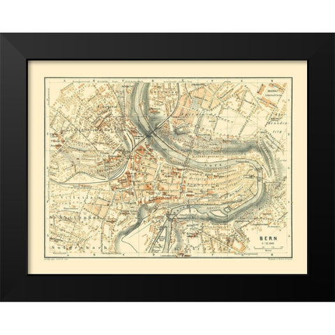 Bern Switzerland - Baedeker 1921 Black Modern Wood Framed Art Print by Baedeker