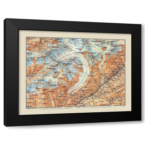 Aletschhorn Region Switzerland - Baedeker 1921 Black Modern Wood Framed Art Print with Double Matting by Baedeker