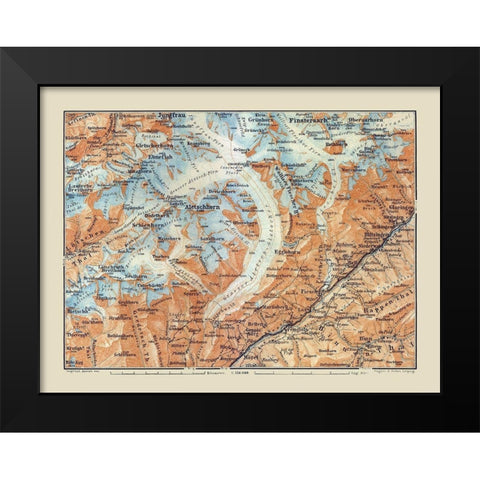 Aletschhorn Region Switzerland - Baedeker 1921 Black Modern Wood Framed Art Print by Baedeker