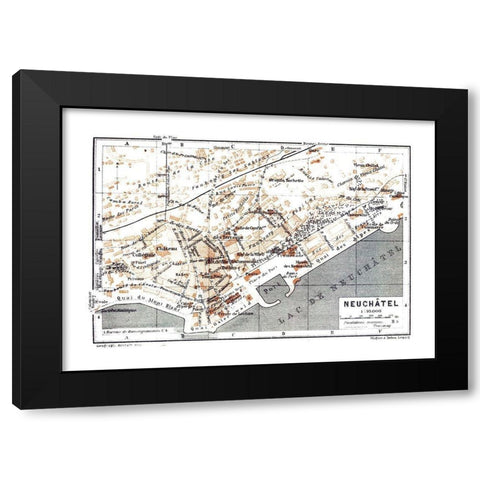 Neuchatel Switzerland - Baedeker 1921 Black Modern Wood Framed Art Print by Baedeker