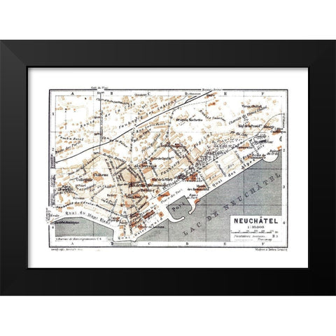 Neuchatel Switzerland - Baedeker 1921 Black Modern Wood Framed Art Print by Baedeker