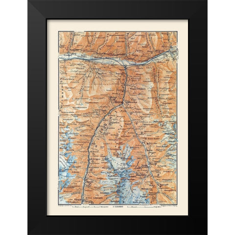Stalden Region Switzerland - Baedeker 1921 Black Modern Wood Framed Art Print by Baedeker