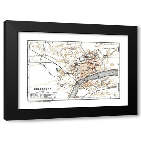 Solothurn Switzerland - Baedeker 1921 Black Modern Wood Framed Art Print by Baedeker