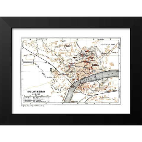 Solothurn Switzerland - Baedeker 1921 Black Modern Wood Framed Art Print by Baedeker