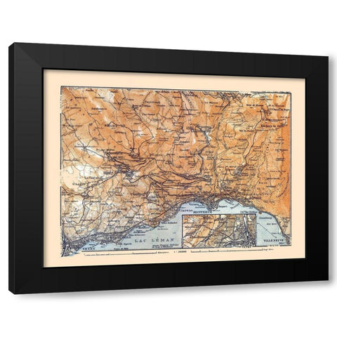 Lake Geneva Switzerland - Baedeker 1921 Black Modern Wood Framed Art Print with Double Matting by Baedeker