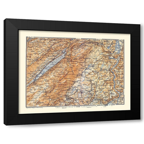 Mont Tendre Region Switzerland - Baedeker 1921 Black Modern Wood Framed Art Print with Double Matting by Baedeker