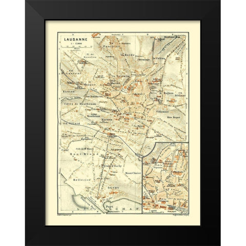 Lausanne Switzerland - Baedeker 1921 Black Modern Wood Framed Art Print by Baedeker