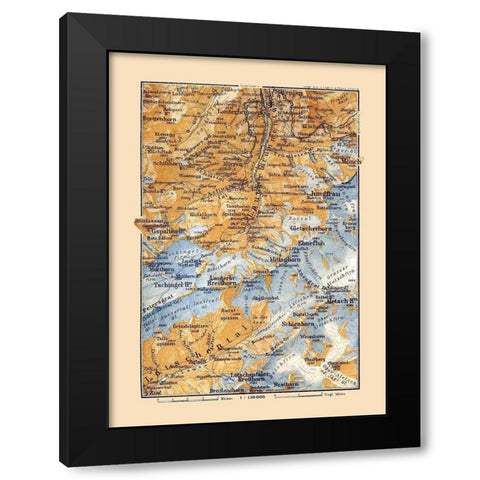 Switzerland - Baedeker 1921 Black Modern Wood Framed Art Print by Baedeker