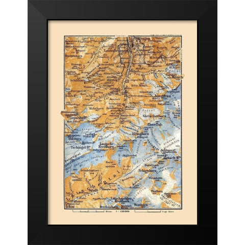 Switzerland - Baedeker 1921 Black Modern Wood Framed Art Print by Baedeker