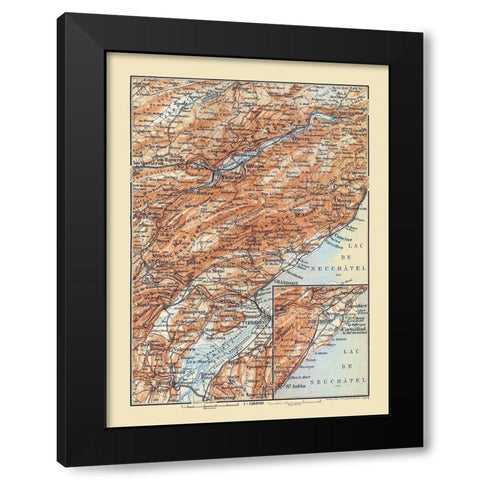 Fleurier Region Switzerland - Baedeker 1921 Black Modern Wood Framed Art Print with Double Matting by Baedeker