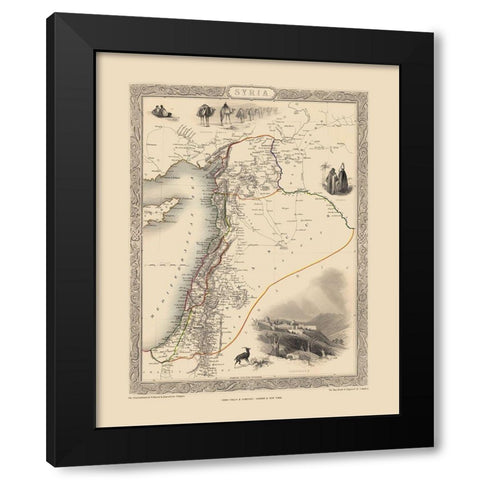 Middle East Syria - Tallis 1851 Black Modern Wood Framed Art Print by Tallis