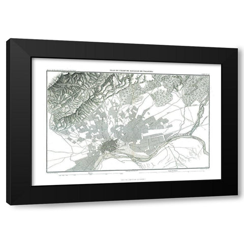 Battle of Talavera, Field Plan - Thiers 1866 Black Modern Wood Framed Art Print with Double Matting by Unknown