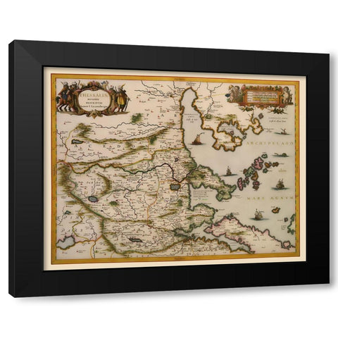 Thessaloniki Region Greece - Blaeu 1654 Black Modern Wood Framed Art Print by Blaeu