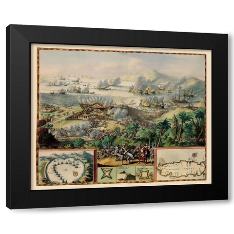 Battle Caribbean Tobago - DeHooghe 1677 Black Modern Wood Framed Art Print with Double Matting by De Hooghe