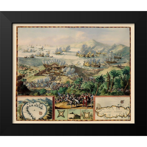 Battle Caribbean Tobago - DeHooghe 1677 Black Modern Wood Framed Art Print by De Hooghe