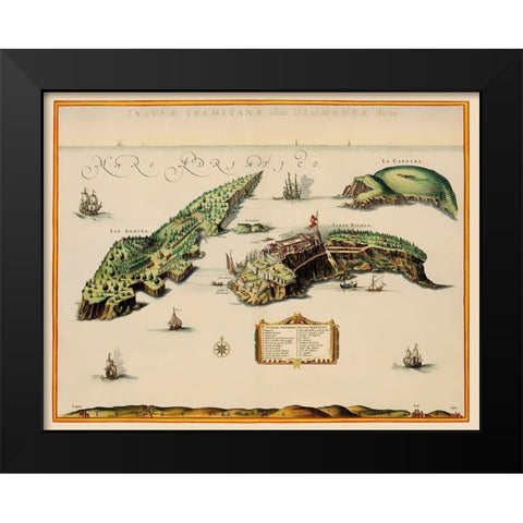 Isole Tremiti Italy - Blaeu 1662 Black Modern Wood Framed Art Print by Blaeu
