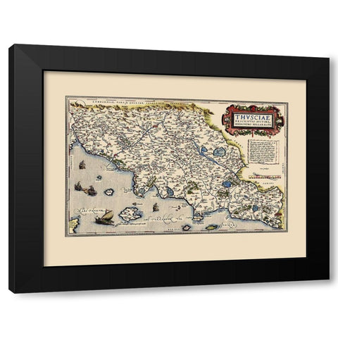 Tuscany Region Italy - Ortelius 1573 Black Modern Wood Framed Art Print with Double Matting by Ortelius