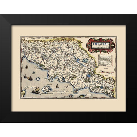Tuscany Region Italy - Ortelius 1573 Black Modern Wood Framed Art Print by Ortelius