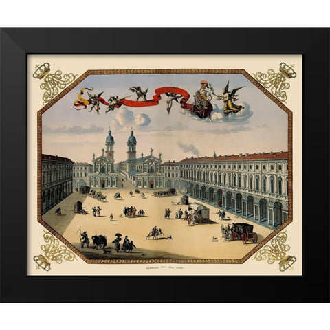Turin Panoramic Italy - Blaeu 1682 Black Modern Wood Framed Art Print by Blaeu