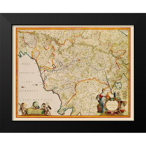 Tuscany Region Italy - Blaeu 1635 Black Modern Wood Framed Art Print by Blaeu