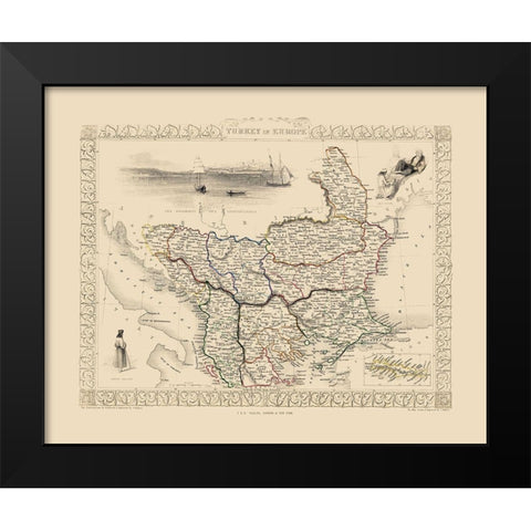 Europe Turkey - Tallis 1851 Black Modern Wood Framed Art Print by Tallis
