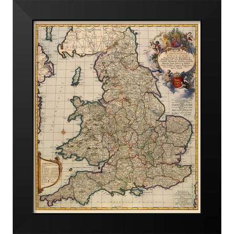 England Wales - Visscher 1690 Black Modern Wood Framed Art Print by Visscher
