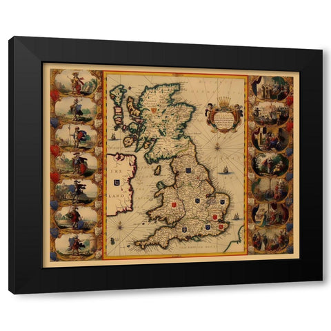 England Scotland Wales - Blaeu 1645 Black Modern Wood Framed Art Print with Double Matting by Blaeu