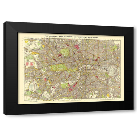 London England - Bartholomew 1905 Black Modern Wood Framed Art Print by Bartholomew