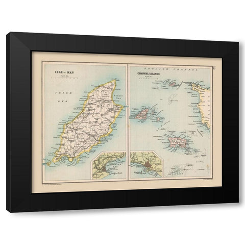 Isle of Man Channel Islands - Bartholomew 1892 Black Modern Wood Framed Art Print by Bartholomew