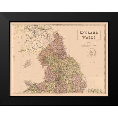 England Wales - Black 1867 Black Modern Wood Framed Art Print by Black