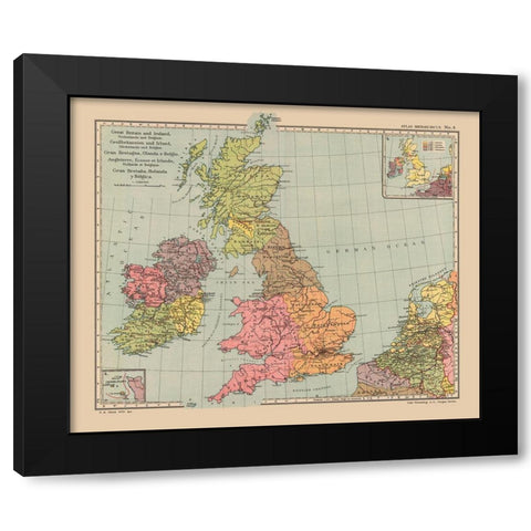 Great Britain Netherlands Belgium Ireland Black Modern Wood Framed Art Print by Streit