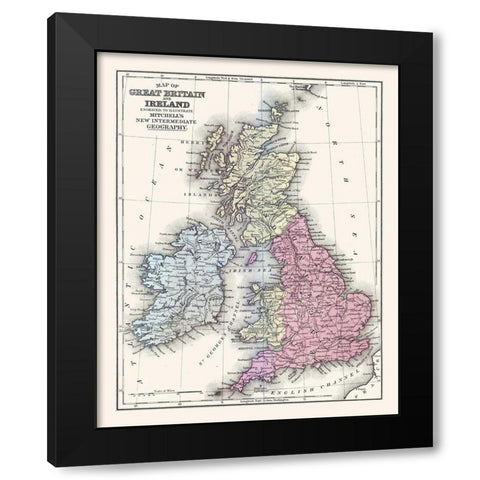 Great Britain Ireland - Mitchell 1877 Black Modern Wood Framed Art Print by Mitchell