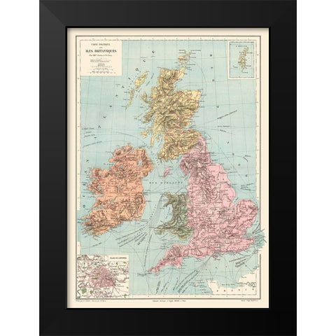 British Isles Great Britain Ireland - Drioux 1882 Black Modern Wood Framed Art Print by Drioux