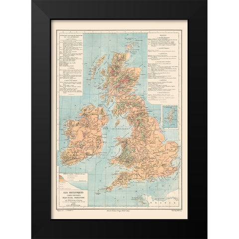 British Isles Great Britain Ireland - Drioux 1882 Black Modern Wood Framed Art Print by Drioux