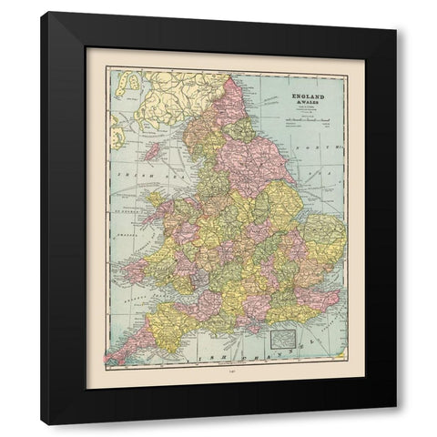 England Wales - Cram 1892 Black Modern Wood Framed Art Print by Cram