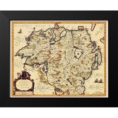 Ulster Province Ireland - Jansson 1646 Black Modern Wood Framed Art Print by Jansson