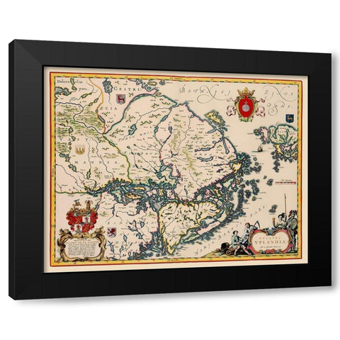 Uppland Province Sweden - Blaeu 1640 Black Modern Wood Framed Art Print with Double Matting by Blaeu
