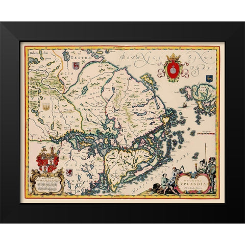 Uppland Province Sweden - Blaeu 1640 Black Modern Wood Framed Art Print by Blaeu