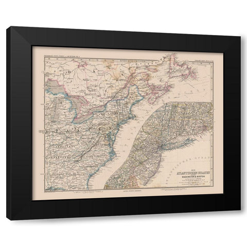 Eastern United States Canada - Stieler 1885 Black Modern Wood Framed Art Print by Stieler