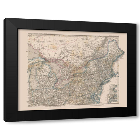North Eastern US, Canada - Stielers 1885 Black Modern Wood Framed Art Print by Stielers