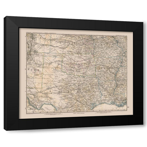 South Central United States - Stieler 1885 Black Modern Wood Framed Art Print with Double Matting by Stieler