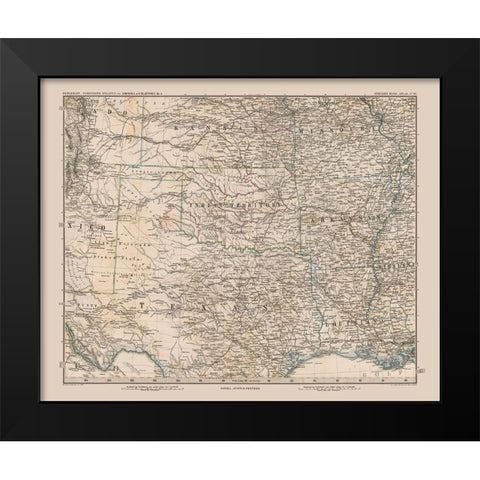 South Central United States - Stieler 1885 Black Modern Wood Framed Art Print by Stieler
